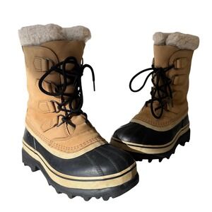 Sorel Caribou Womens Waterproof Winter Snow Boots Buff Black NL1005-280 Size 7